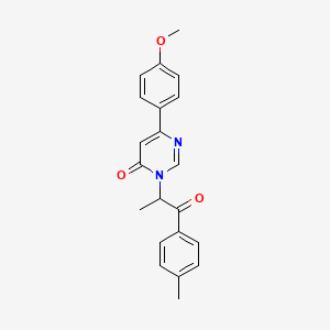 molecular formula C21H20N2O3 B2922606 6-(4-methoxyphenyl)-3-(1-oxo-1-(p-tolyl)propan-2-yl)pyrimidin-4(3H)-one CAS No. 1105216-02-1