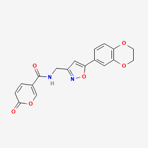 molecular formula C18H14N2O6 B2922614 N-((5-(2,3-dihydrobenzo[b][1,4]dioxin-6-yl)isoxazol-3-yl)methyl)-2-oxo-2H-pyran-5-carboxamide CAS No. 1207046-31-8