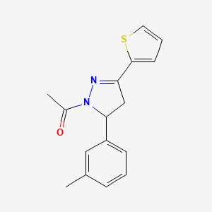 molecular formula C16H16N2OS B2922618 1-[3-(3-Methylphenyl)-5-thiophen-2-yl-3,4-dihydropyrazol-2-yl]ethanone CAS No. 867042-39-5