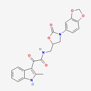 molecular formula C22H19N3O6 B2922624 N-((3-(benzo[d][1,3]dioxol-5-yl)-2-oxooxazolidin-5-yl)methyl)-2-(2-methyl-1H-indol-3-yl)-2-oxoacetamide CAS No. 955242-07-6