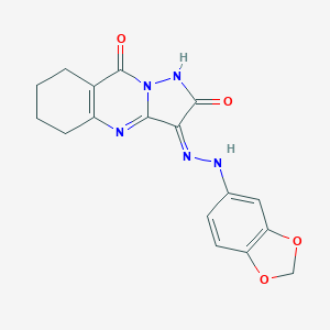 molecular formula C17H15N5O4 B292264 (3Z)-3-(1,3-benzodioxol-5-ylhydrazinylidene)-5,6,7,8-tetrahydro-1H-pyrazolo[5,1-b]quinazoline-2,9-dione 