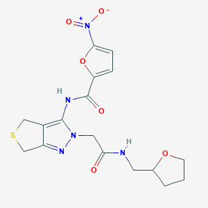 molecular formula C17H19N5O6S B2922650 5-nitro-N-(2-(2-oxo-2-(((tetrahydrofuran-2-yl)methyl)amino)ethyl)-4,6-dihydro-2H-thieno[3,4-c]pyrazol-3-yl)furan-2-carboxamide CAS No. 1105205-86-4