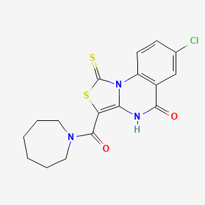 molecular formula C17H16ClN3O2S2 B2922665 3-(azepane-1-carbonyl)-7-chloro-1-thioxo-1H-thiazolo[3,4-a]quinazolin-5(4H)-one CAS No. 1113130-61-2