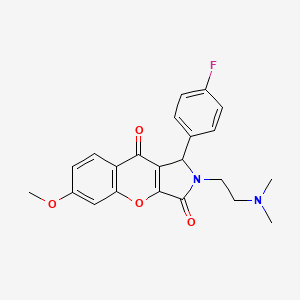 molecular formula C22H21FN2O4 B2922669 2-(2-(Dimethylamino)ethyl)-1-(4-fluorophenyl)-6-methoxy-1,2-dihydrochromeno[2,3-c]pyrrole-3,9-dione CAS No. 886153-56-6