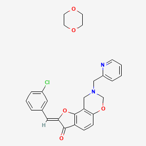 molecular formula C27H25ClN2O5 B2922676 (4Z)-4-[(3-chlorophenyl)methylidene]-12-[(pyridin-2-yl)methyl]-3,10-dioxa-12-azatricyclo[7.4.0.0^{2,6}]trideca-1,6,8-trien-5-one; 1,4-dioxane CAS No. 1351663-70-1