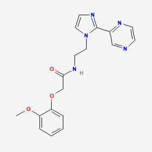 molecular formula C18H19N5O3 B2922677 2-(2-甲氧基苯氧基)-N-(2-(2-(吡嗪-2-基)-1H-咪唑-1-基)乙基)乙酰胺 CAS No. 2034450-37-6