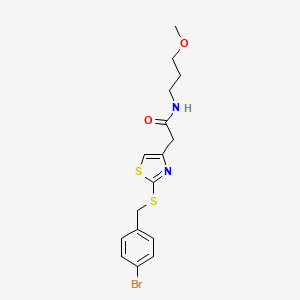 molecular formula C16H19BrN2O2S2 B2922682 2-(2-((4-bromobenzyl)thio)thiazol-4-yl)-N-(3-methoxypropyl)acetamide CAS No. 953983-71-6