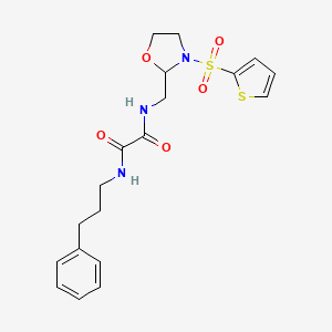 molecular formula C19H23N3O5S2 B2922686 N1-(3-phenylpropyl)-N2-((3-(thiophen-2-ylsulfonyl)oxazolidin-2-yl)methyl)oxalamide CAS No. 874804-74-7