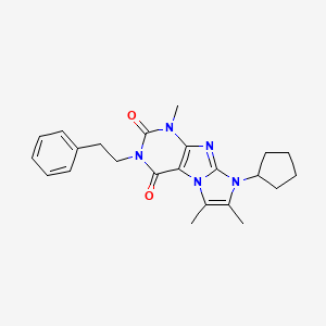 molecular formula C23H27N5O2 B2922702 8-cyclopentyl-1,6,7-trimethyl-3-phenethyl-1H-imidazo[2,1-f]purine-2,4(3H,8H)-dione CAS No. 887672-20-0