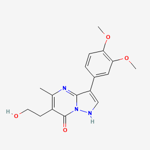 molecular formula C17H19N3O4 B2922703 3-(3,4-dimethoxyphenyl)-6-(2-hydroxyethyl)-5-methylpyrazolo[1,5-a]pyrimidin-7(4H)-one CAS No. 866144-63-0