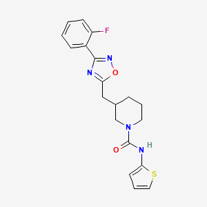 molecular formula C19H19FN4O2S B2922706 3-((3-(2-fluorophenyl)-1,2,4-oxadiazol-5-yl)methyl)-N-(thiophen-2-yl)piperidine-1-carboxamide CAS No. 1705938-11-9