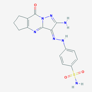 molecular formula C15H15N7O3S B292272 4-[(2E)-2-(11-amino-2-oxo-1,8,12-triazatricyclo[7.3.0.03,7]dodeca-3(7),8,11-trien-10-ylidene)hydrazinyl]benzenesulfonamide 