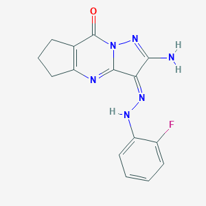 molecular formula C15H13FN6O B292273 (10Z)-11-amino-10-[(2-fluorophenyl)hydrazinylidene]-1,8,12-triazatricyclo[7.3.0.03,7]dodeca-3(7),8,11-trien-2-one 