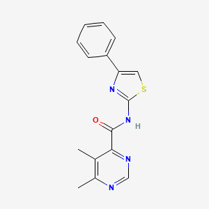 molecular formula C16H14N4OS B2922755 5,6-Dimethyl-N-(4-phenyl-1,3-thiazol-2-yl)pyrimidine-4-carboxamide CAS No. 2415503-83-0