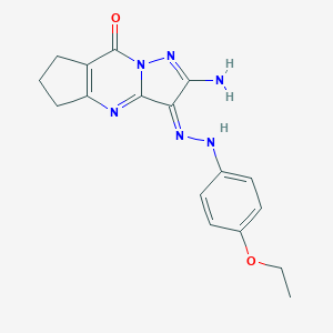 molecular formula C17H18N6O2 B292277 (10E)-11-amino-10-[(4-ethoxyphenyl)hydrazinylidene]-1,8,12-triazatricyclo[7.3.0.03,7]dodeca-3(7),8,11-trien-2-one 