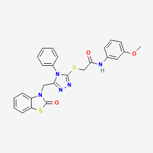 molecular formula C25H21N5O3S2 B2922770 N-(3-甲氧基苯基)-2-((5-((2-氧代苯并[d]噻唑-3(2H)-基)甲基)-4-苯基-4H-1,2,4-三唑-3-基)硫代)乙酰胺 CAS No. 896677-74-0