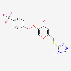 molecular formula C17H14F3N3O3S B2922775 2-(((4-甲基-4H-1,2,4-三唑-3-基)硫代)甲基)-5-((4-(三氟甲基)苄基)氧基)-4H-吡喃-4-酮 CAS No. 899745-30-3