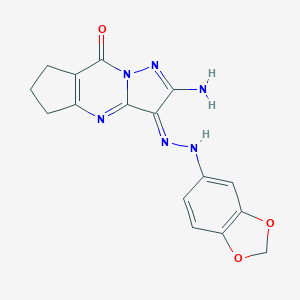 molecular formula C16H14N6O3 B292278 (10E)-11-amino-10-(1,3-benzodioxol-5-ylhydrazinylidene)-1,8,12-triazatricyclo[7.3.0.03,7]dodeca-3(7),8,11-trien-2-one 