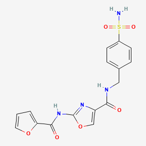 molecular formula C16H14N4O6S B2922805 2-(呋喃-2-甲酰胺)-N-(4-磺酰胺基苄基)恶唑-4-甲酰胺 CAS No. 1286709-52-1