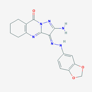 molecular formula C17H16N6O3 B292281 (3E)-2-amino-3-(1,3-benzodioxol-5-ylhydrazinylidene)-5,6,7,8-tetrahydropyrazolo[5,1-b]quinazolin-9-one 