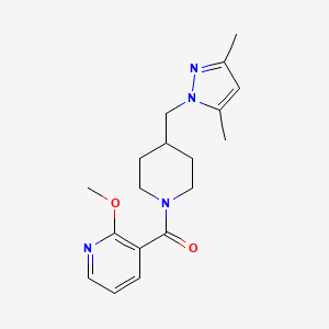 molecular formula C18H24N4O2 B2922815 (4-((3,5-dimethyl-1H-pyrazol-1-yl)methyl)piperidin-1-yl)(2-methoxypyridin-3-yl)methanone CAS No. 1788532-91-1