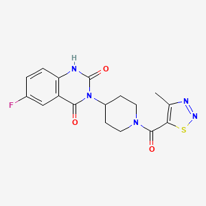 molecular formula C17H16FN5O3S B2922819 6-fluoro-3-(1-(4-methyl-1,2,3-thiadiazole-5-carbonyl)piperidin-4-yl)quinazoline-2,4(1H,3H)-dione CAS No. 2034371-59-8