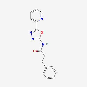 molecular formula C16H14N4O2 B2922821 3-phenyl-N-(5-pyridin-2-yl-1,3,4-oxadiazol-2-yl)propanamide CAS No. 862809-72-1