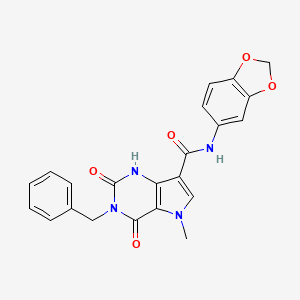 molecular formula C22H18N4O5 B2922824 N-(benzo[d][1,3]dioxol-5-yl)-3-benzyl-5-methyl-2,4-dioxo-2,3,4,5-tetrahydro-1H-pyrrolo[3,2-d]pyrimidine-7-carboxamide CAS No. 921581-35-3