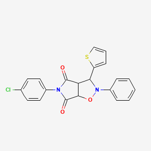 molecular formula C21H15ClN2O3S B2922858 5-(4-chlorophenyl)-2-phenyl-3-(thiophen-2-yl)dihydro-2H-pyrrolo[3,4-d]isoxazole-4,6(5H,6aH)-dione CAS No. 1005188-51-1