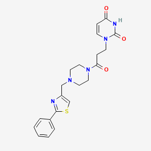 molecular formula C21H24ClN5O3S B2922867 1-[3-Oxo-3-[4-[(2-phenyl-1,3-thiazol-4-yl)methyl]piperazin-1-yl]propyl]pyrimidine-2,4-dione CAS No. 1351647-41-0