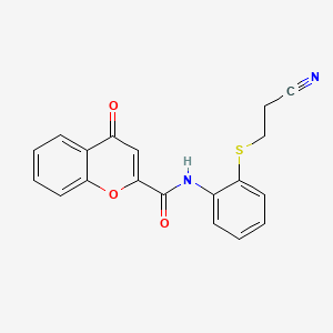 molecular formula C19H14N2O3S B2922874 N-(2-((2-cyanoethyl)thio)phenyl)-4-oxo-4H-chromene-2-carboxamide CAS No. 361173-04-8
