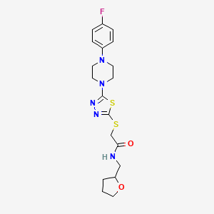 molecular formula C19H24FN5O2S2 B2922879 2-((5-(4-(4-fluorophenyl)piperazin-1-yl)-1,3,4-thiadiazol-2-yl)thio)-N-((tetrahydrofuran-2-yl)methyl)acetamide CAS No. 1105252-09-2
