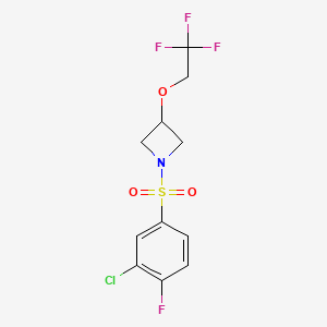 molecular formula C11H10ClF4NO3S B2922883 1-((3-Chloro-4-fluorophenyl)sulfonyl)-3-(2,2,2-trifluoroethoxy)azetidine CAS No. 2034591-17-6
