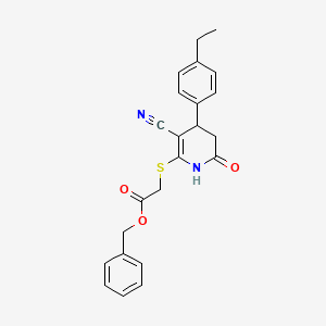molecular formula C23H22N2O3S B2922887 Benzyl {[3-cyano-4-(4-ethylphenyl)-6-oxo-1,4,5,6-tetrahydropyridin-2-yl]sulfanyl}acetate CAS No. 332050-72-3