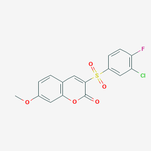 molecular formula C16H10ClFO5S B2922912 3-[(3-chloro-4-fluorophenyl)sulfonyl]-7-methoxy-2H-chromen-2-one CAS No. 866346-84-1