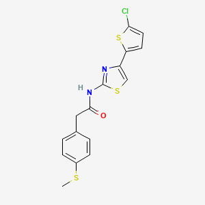 molecular formula C16H13ClN2OS3 B2922928 N-(4-(5-chlorothiophen-2-yl)thiazol-2-yl)-2-(4-(methylthio)phenyl)acetamide CAS No. 919754-33-9