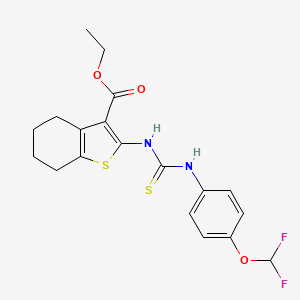 molecular formula C19H20F2N2O3S2 B2922946 2-({[4-(二氟甲氧基)苯基]氨基羰基硫代}氨基)-4,5,6,7-四氢-1-苯并噻吩-3-甲酸乙酯 CAS No. 380343-29-3