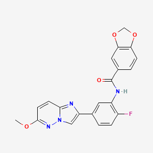 molecular formula C21H15FN4O4 B2922949 N-(2-fluoro-5-(6-methoxyimidazo[1,2-b]pyridazin-2-yl)phenyl)benzo[d][1,3]dioxole-5-carboxamide CAS No. 953168-58-6