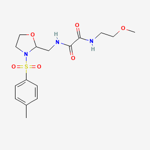 molecular formula C16H23N3O6S B2922950 N1-(2-甲氧基乙基)-N2-((3-甲苯磺酰氧代恶唑烷-2-基)甲基)草酰胺 CAS No. 874805-89-7