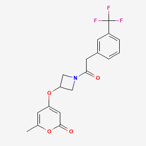 molecular formula C18H16F3NO4 B2922954 6-methyl-4-((1-(2-(3-(trifluoromethyl)phenyl)acetyl)azetidin-3-yl)oxy)-2H-pyran-2-one CAS No. 2201252-75-5