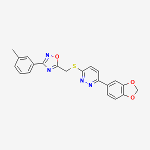 molecular formula C21H16N4O3S B2922955 3-(1,3-苯并二氧杂环-5-基)-6-({[3-(3-甲苯基)-1,2,4-恶二唑-5-基]甲基}硫代)哒嗪 CAS No. 1111316-51-8