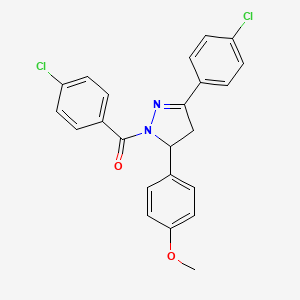 molecular formula C23H18Cl2N2O2 B2922981 (4-Chlorophenyl)-[5-(4-chlorophenyl)-3-(4-methoxyphenyl)-3,4-dihydropyrazol-2-yl]methanone CAS No. 394232-67-8