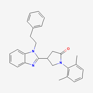 molecular formula C27H27N3O B2923014 1-(2,6-Dimethylphenyl)-4-[1-(2-phenylethyl)benzimidazol-2-yl]pyrrolidin-2-one CAS No. 942884-21-1