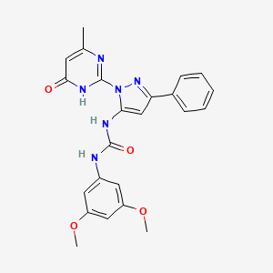 molecular formula C23H22N6O4 B2923017 1-(3,5-Dimethoxyphenyl)-3-(1-(4-methyl-6-oxo-1,6-dihydropyrimidin-2-yl)-3-phenyl-1H-pyrazol-5-yl)urea CAS No. 1170527-72-6