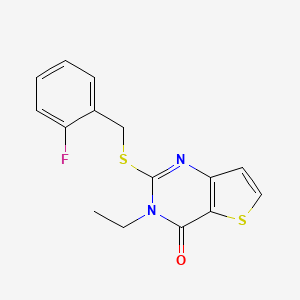 molecular formula C15H13FN2OS2 B2923026 3-乙基-2-((2-氟苄基)硫代)噻吩并[3,2-d]嘧啶-4(3H)-酮 CAS No. 1790194-17-0
