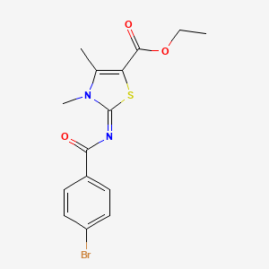 molecular formula C15H15BrN2O3S B2923028 (Z)-乙基 2-((4-溴苯甲酰)亚氨基)-3,4-二甲基-2,3-二氢噻唑-5-羧酸酯 CAS No. 393838-84-1