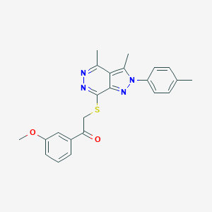 molecular formula C23H22N4O2S B292305 2-{[3,4-dimethyl-2-(4-methylphenyl)-2H-pyrazolo[3,4-d]pyridazin-7-yl]sulfanyl}-1-(3-methoxyphenyl)ethanone 