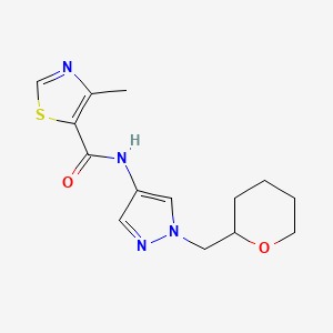 molecular formula C14H18N4O2S B2923052 4-methyl-N-(1-((tetrahydro-2H-pyran-2-yl)methyl)-1H-pyrazol-4-yl)thiazole-5-carboxamide CAS No. 2034529-22-9