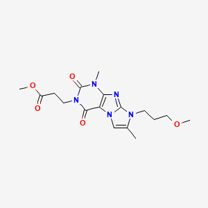 molecular formula C17H23N5O5 B2923056 methyl 3-(8-(3-methoxypropyl)-1,7-dimethyl-2,4-dioxo-1H-imidazo[2,1-f]purin-3(2H,4H,8H)-yl)propanoate CAS No. 887466-37-7