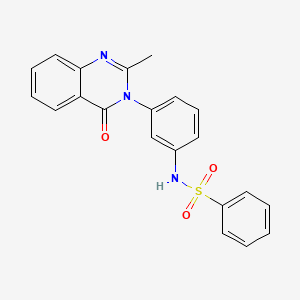 molecular formula C21H17N3O3S B2923057 N-[3-(2-甲基-4-氧代喹唑啉-3-基)苯基]苯磺酰胺 CAS No. 898428-81-4